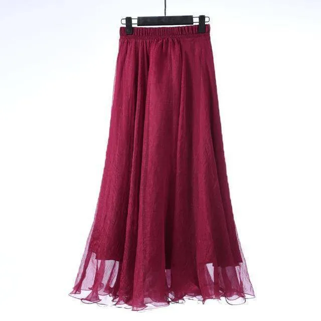 5 Sizes, XS-XL, 18 colors, High Waist Long Chiffon Skirt with  Ruffles Hem