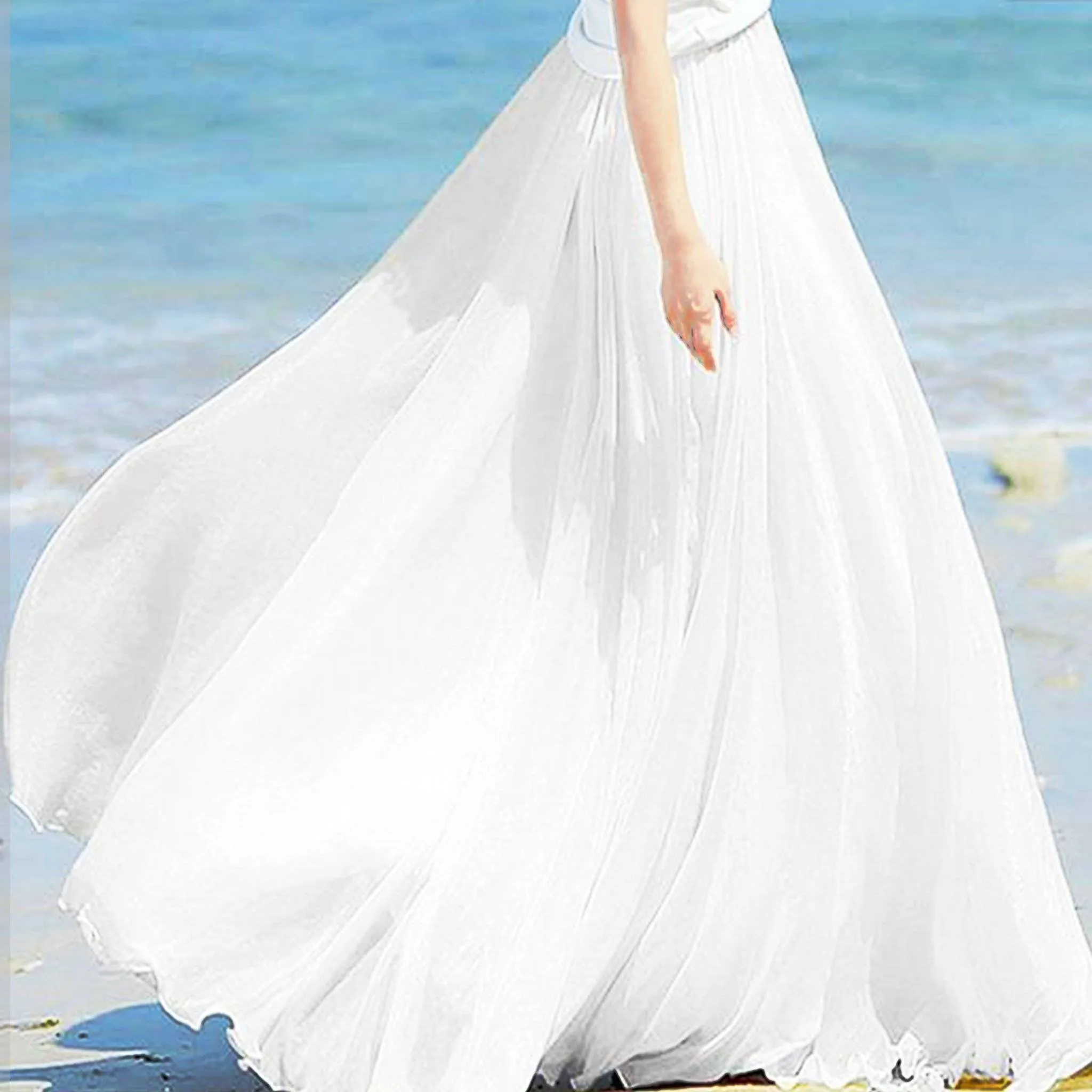 5 Sizes, XS-XL, 18 colors, High Waist Long Chiffon Skirt with  Ruffles Hem