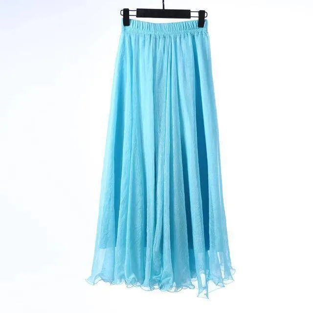 5 Sizes, XS-XL, 18 colors, High Waist Long Chiffon Skirt with  Ruffles Hem