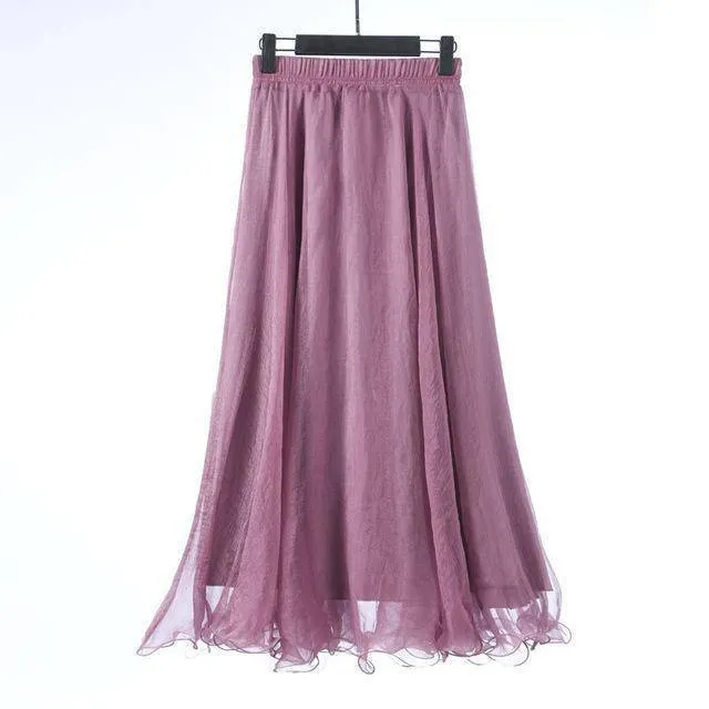 5 Sizes, XS-XL, 18 colors, High Waist Long Chiffon Skirt with  Ruffles Hem