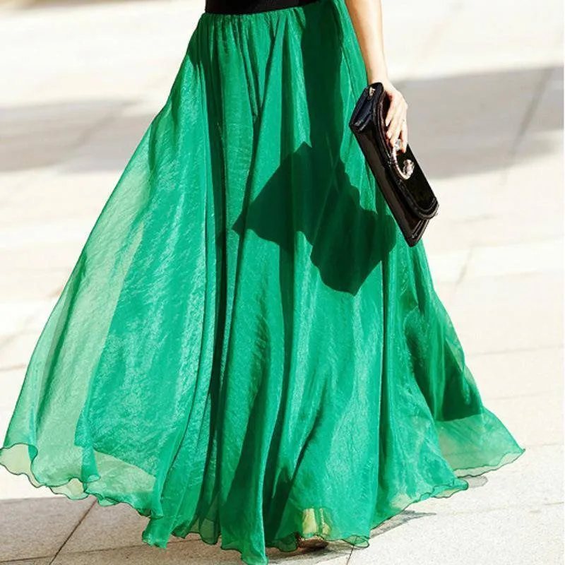 5 Sizes, XS-XL, 18 colors, High Waist Long Chiffon Skirt with  Ruffles Hem