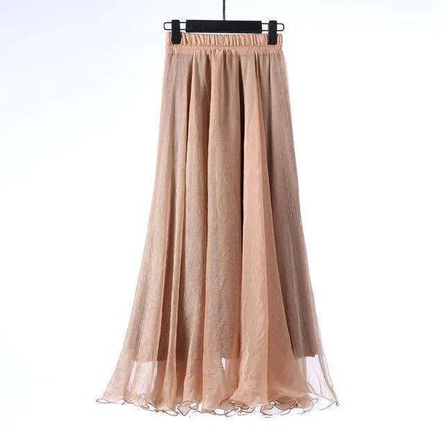 5 Sizes, XS-XL, 18 colors, High Waist Long Chiffon Skirt with  Ruffles Hem