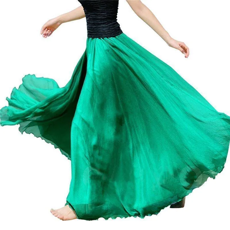 5 Sizes, XS-XL, 18 colors, High Waist Long Chiffon Skirt with  Ruffles Hem