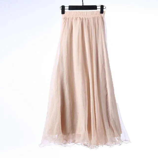 5 Sizes, XS-XL, 18 colors, High Waist Long Chiffon Skirt with  Ruffles Hem