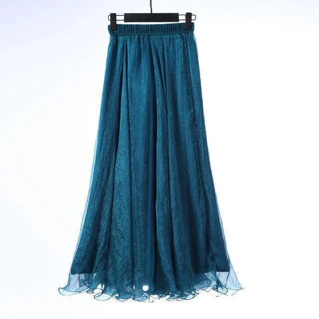 5 Sizes, XS-XL, 18 colors, High Waist Long Chiffon Skirt with  Ruffles Hem