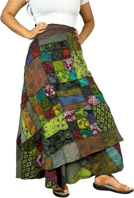 Agan Traders Women's 2025 Summer Boho Maxi Skirt for Fall Patched Tie Up High Waisted Long Skirt Bohemian Wrap Cover Up