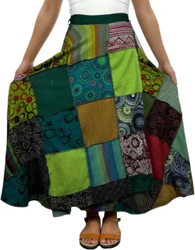 Agan Traders Women's 2025 Summer Boho Maxi Skirt for Fall Patched Tie Up High Waisted Long Skirt Bohemian Wrap Cover Up