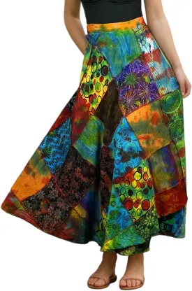 Agan Traders Women's 2025 Summer Boho Maxi Skirt for Fall Patched Tie Up High Waisted Long Skirt Bohemian Wrap Cover Up
