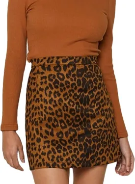 Aivtalk Women's Faux Leather Leopard Skirt Split A Line Bodycon Mini Pencil Skirt