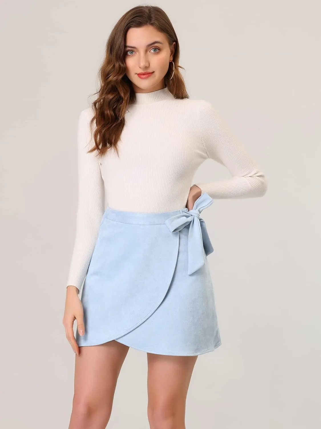 Allegra K Women's Mini Wrap Skirts Tie Waisted A-Line Faux Suede Skirt
