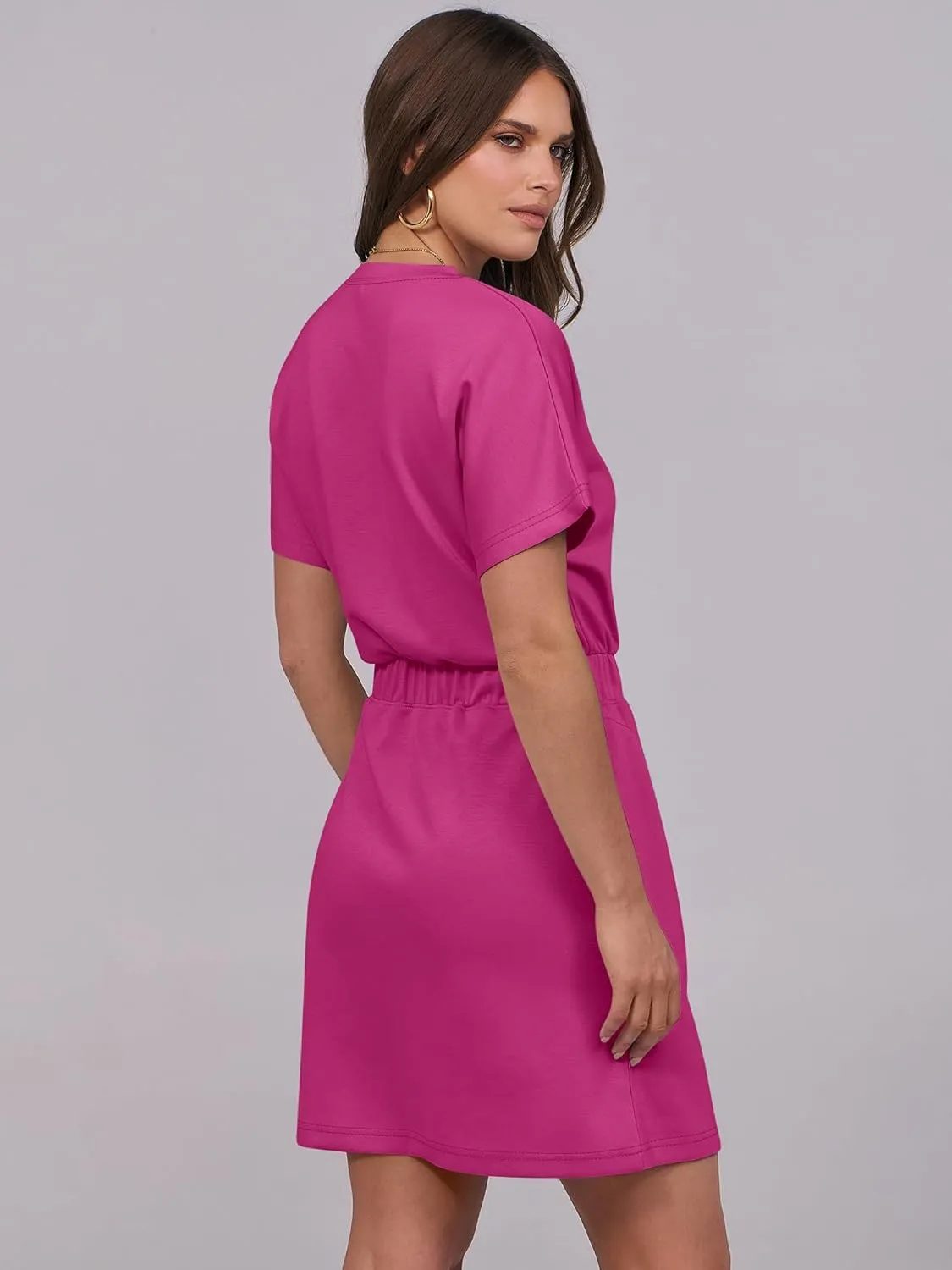 ANRABESS Womens Dresses 2025 Summer Casual Short Sleeve Crew Neck Elastic Waist Mini T Shirt Dress with Pockets