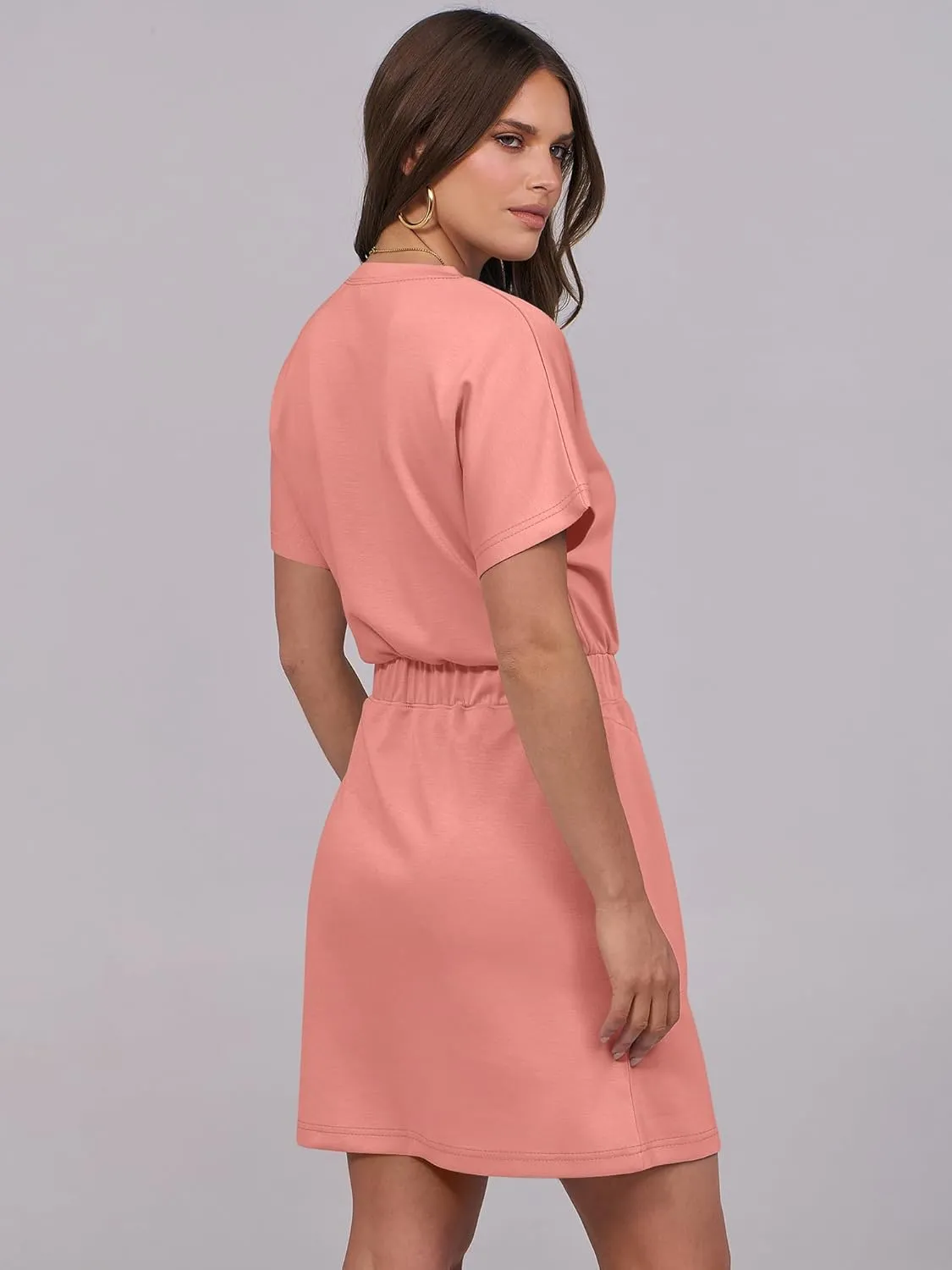 ANRABESS Womens Dresses 2025 Summer Casual Short Sleeve Crew Neck Elastic Waist Mini T Shirt Dress with Pockets