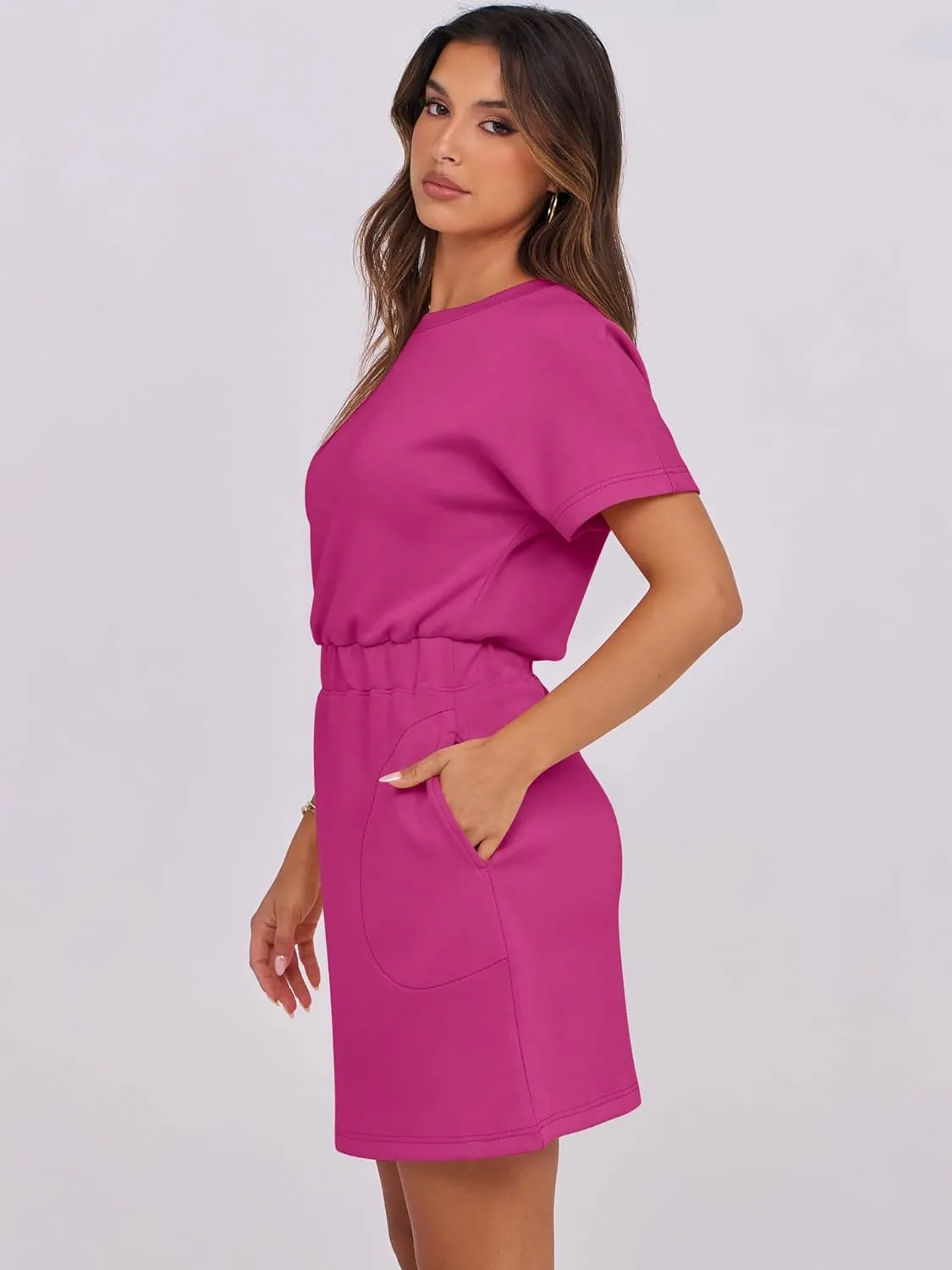 ANRABESS Womens Dresses 2025 Summer Casual Short Sleeve Crew Neck Elastic Waist Mini T Shirt Dress with Pockets