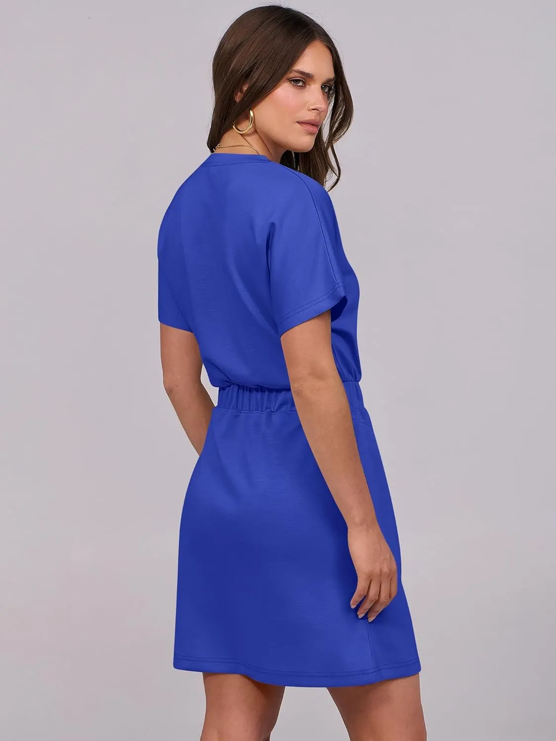 ANRABESS Womens Dresses 2025 Summer Casual Short Sleeve Crew Neck Elastic Waist Mini T Shirt Dress with Pockets