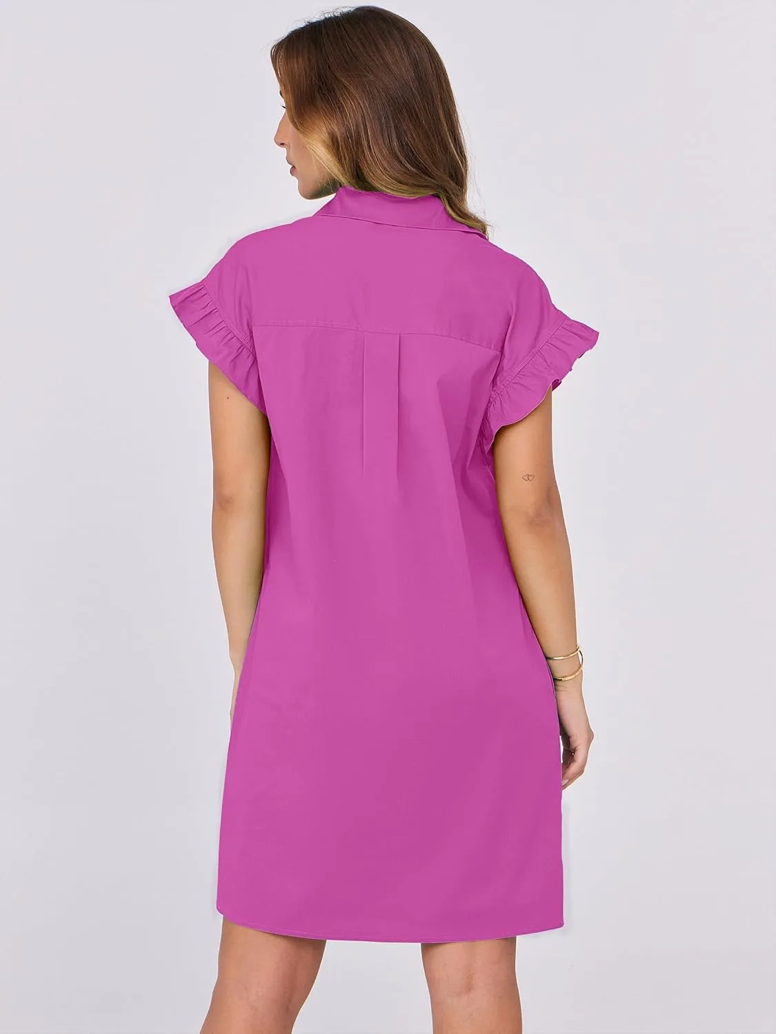 ANRABESS Womens Summer Button Down Shirt Dress Ruffle Short Sleeve Mini Dresses Loose Fit Casual Sundress with Pockets