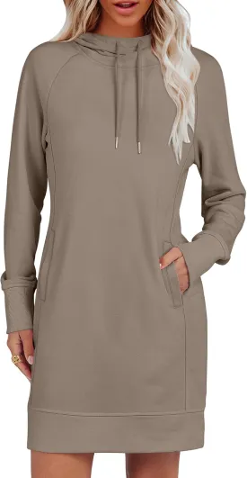 ANRABESS Womens Sweatshirt Dress Long Sleeve Hoodies Mini Dresses Fleece Casual Hoodie with Pockets 2024 Fall Fashion