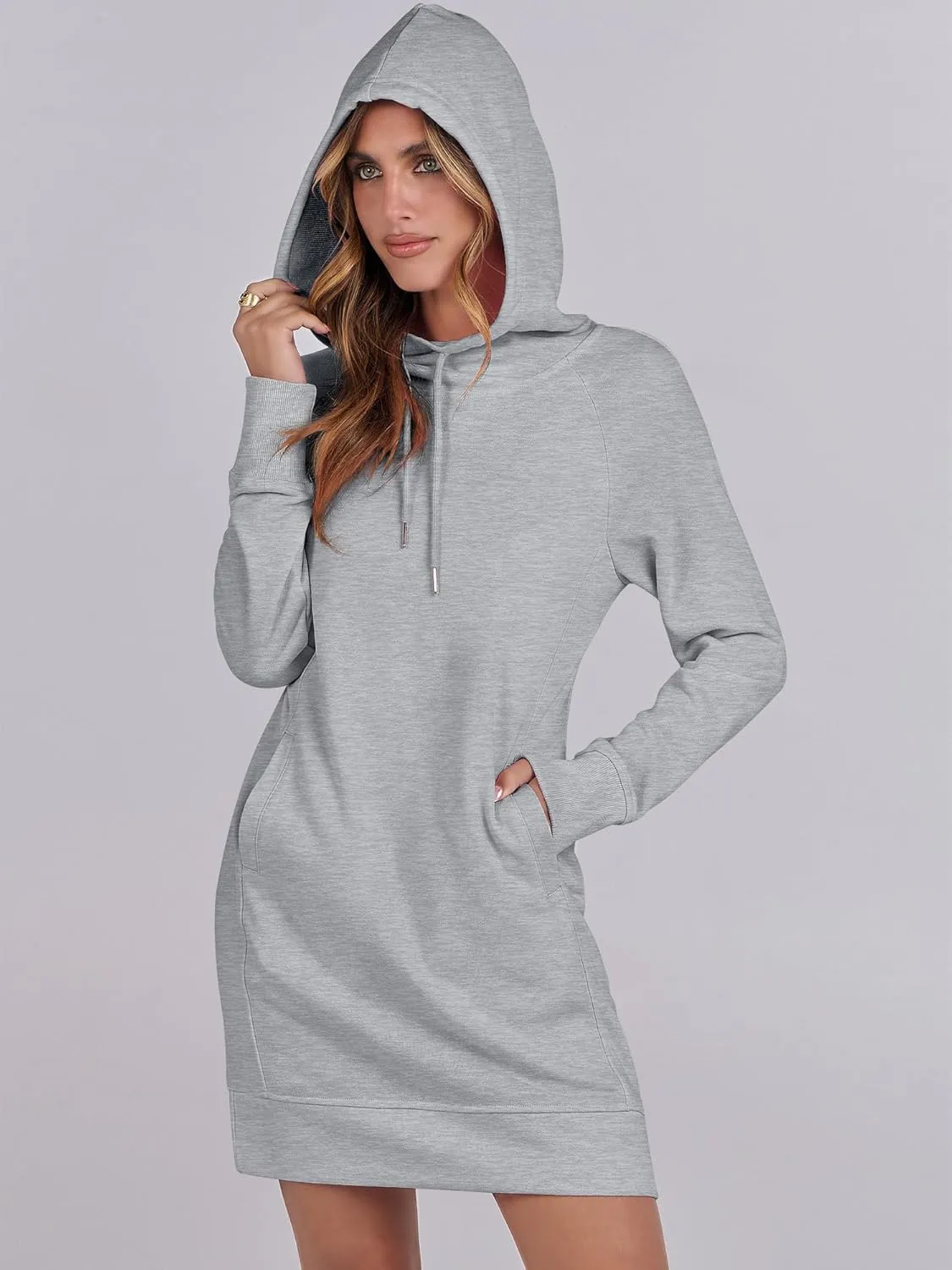 ANRABESS Womens Sweatshirt Dress Long Sleeve Hoodies Mini Dresses Fleece Casual Hoodie with Pockets 2024 Fall Fashion