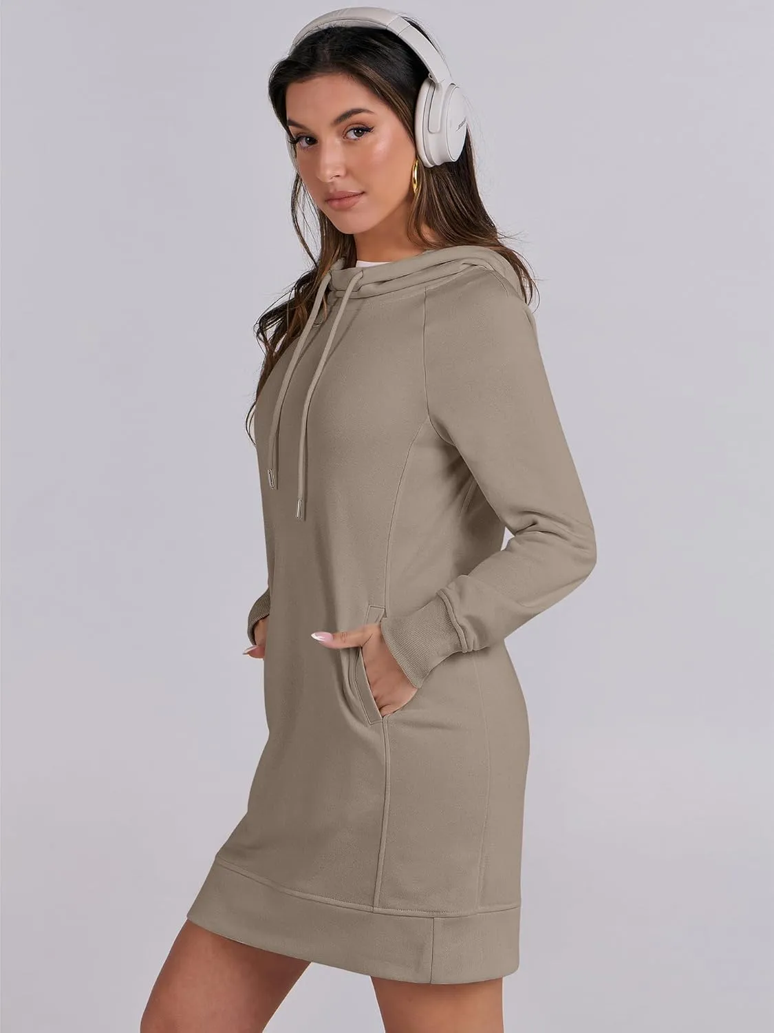 ANRABESS Womens Sweatshirt Dress Long Sleeve Hoodies Mini Dresses Fleece Casual Hoodie with Pockets 2024 Fall Fashion