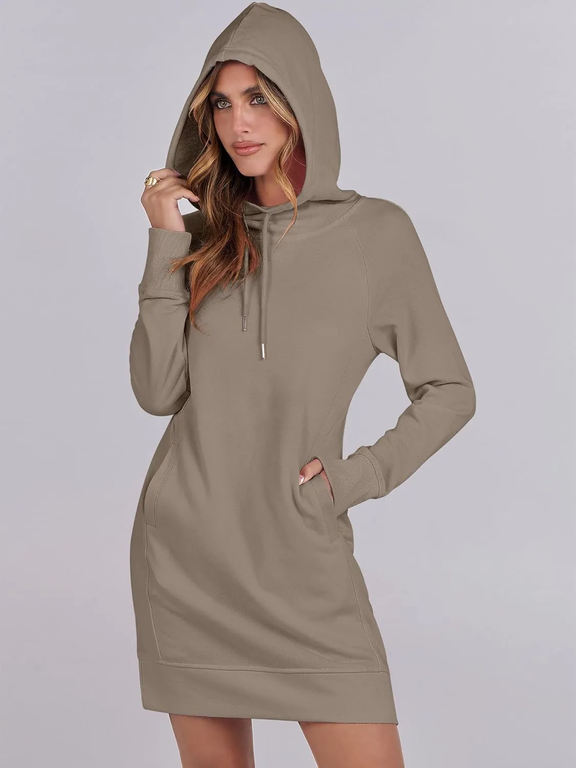 ANRABESS Womens Sweatshirt Dress Long Sleeve Hoodies Mini Dresses Fleece Casual Hoodie with Pockets 2024 Fall Fashion