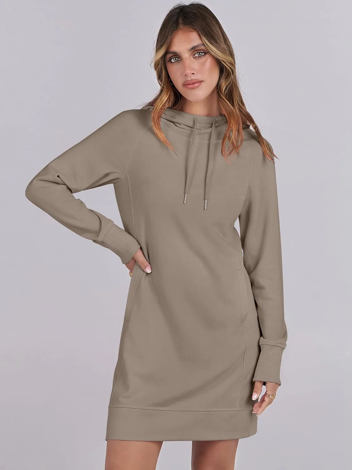 ANRABESS Womens Sweatshirt Dress Long Sleeve Hoodies Mini Dresses Fleece Casual Hoodie with Pockets 2024 Fall Fashion