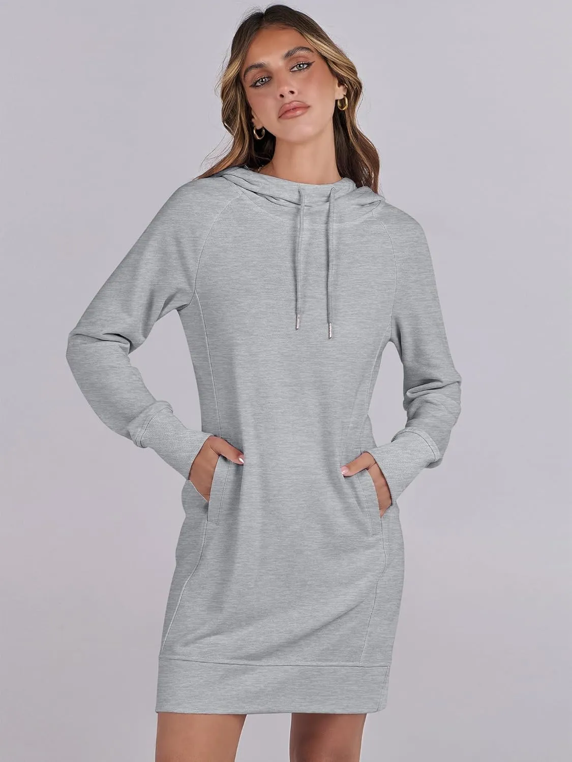 ANRABESS Womens Sweatshirt Dress Long Sleeve Hoodies Mini Dresses Fleece Casual Hoodie with Pockets 2024 Fall Fashion