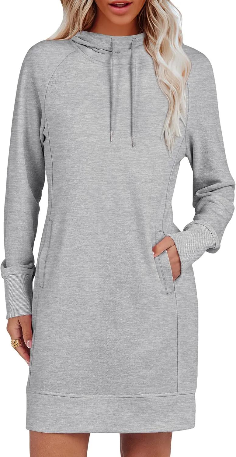 ANRABESS Womens Sweatshirt Dress Long Sleeve Hoodies Mini Dresses Fleece Casual Hoodie with Pockets 2024 Fall Fashion