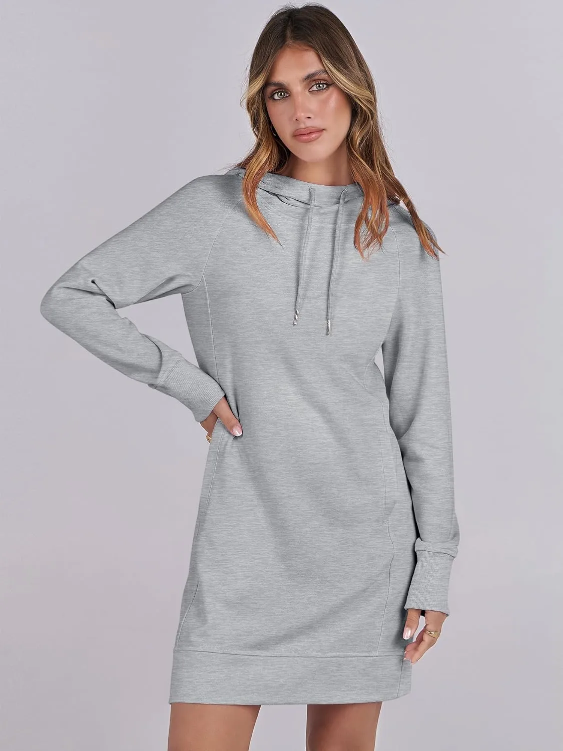 ANRABESS Womens Sweatshirt Dress Long Sleeve Hoodies Mini Dresses Fleece Casual Hoodie with Pockets 2024 Fall Fashion