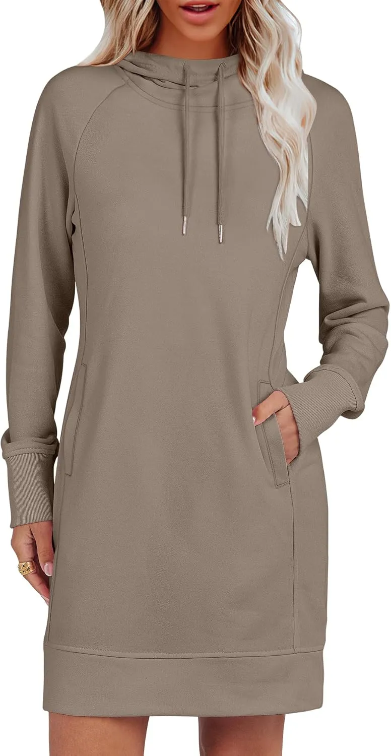 ANRABESS Womens Sweatshirt Dress Long Sleeve Hoodies Mini Dresses Fleece Casual Hoodie with Pockets 2024 Fall Fashion