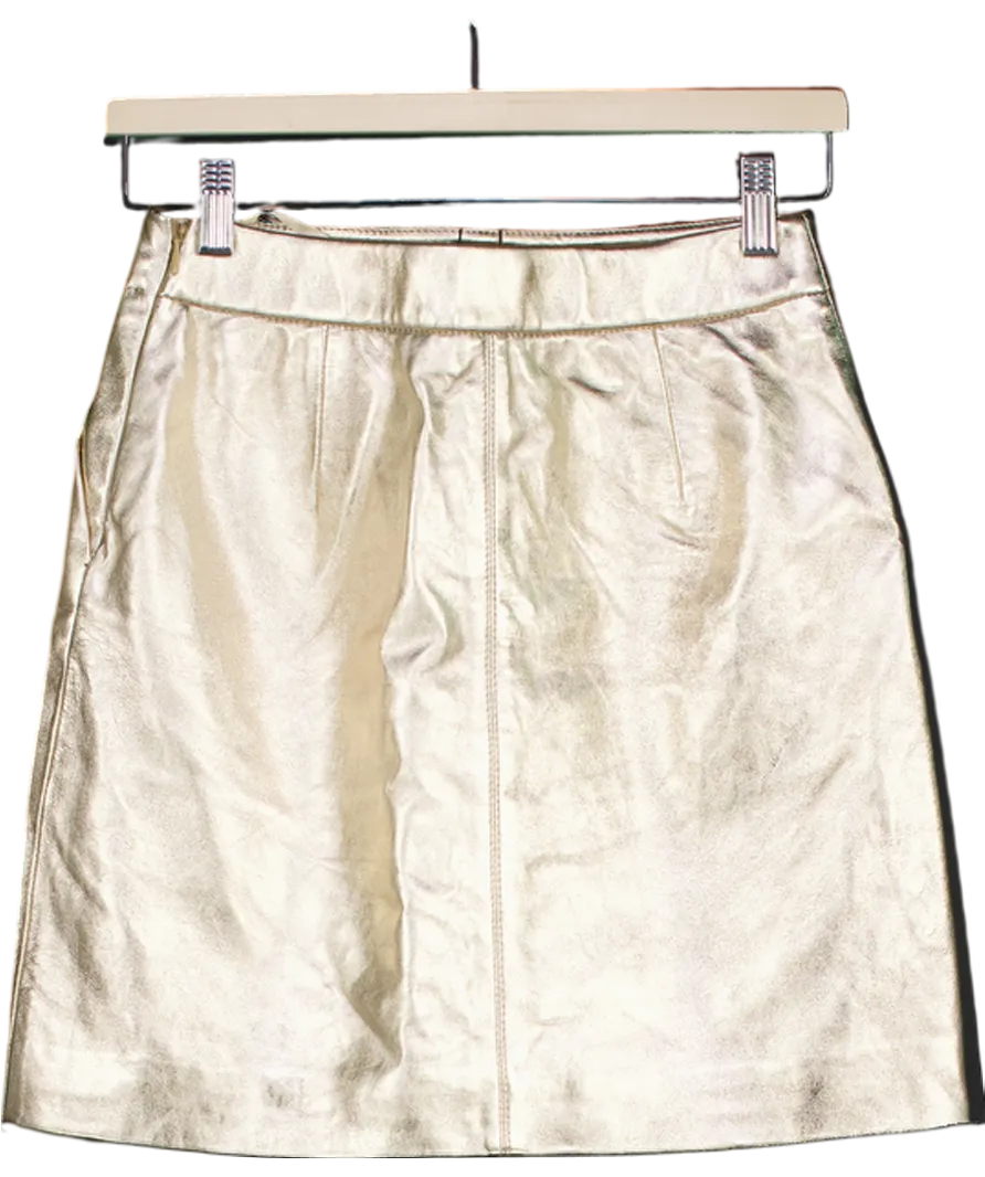 Autograph Metallic Gold Leather Mini Skirt UK 8