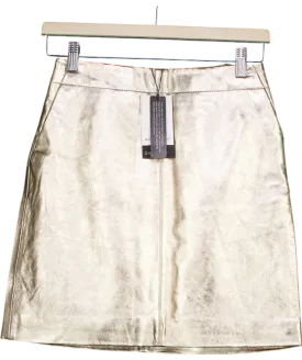 Autograph Metallic Gold Leather Mini Skirt UK 8