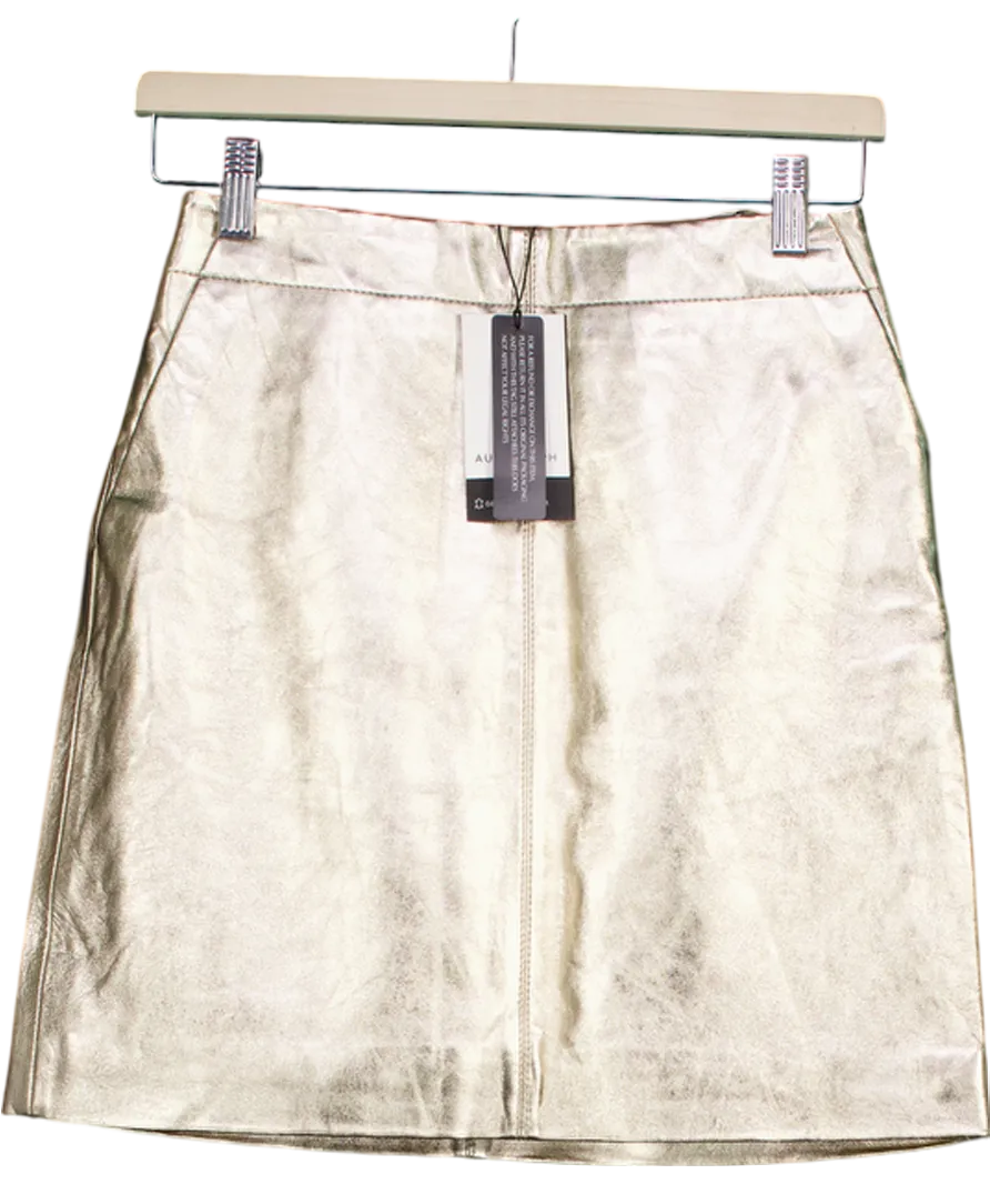 Autograph Metallic Gold Leather Mini Skirt UK 8