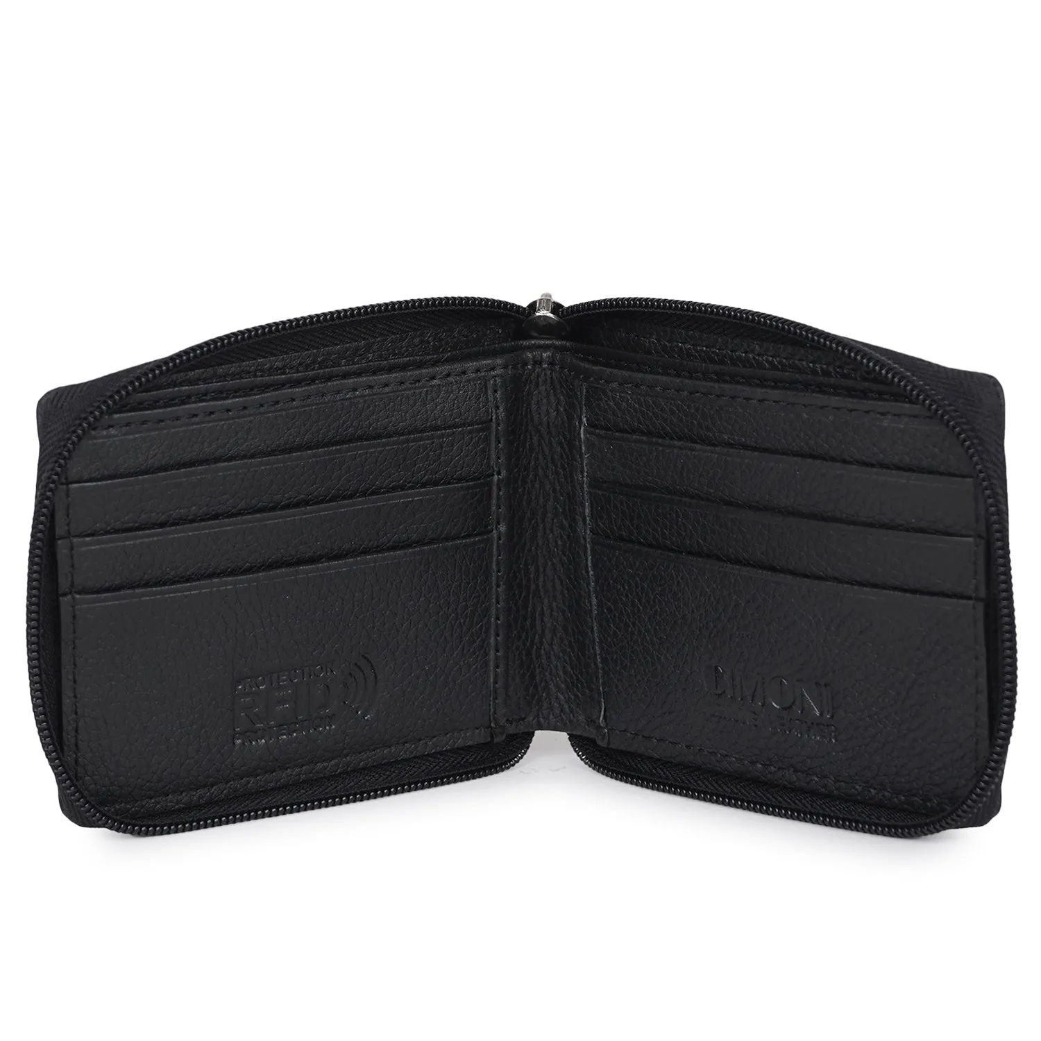 CIMONI RFID Genuine Leather Stylish Credit/5 Debit Card Slots Round Zipper Wallet for Unisex