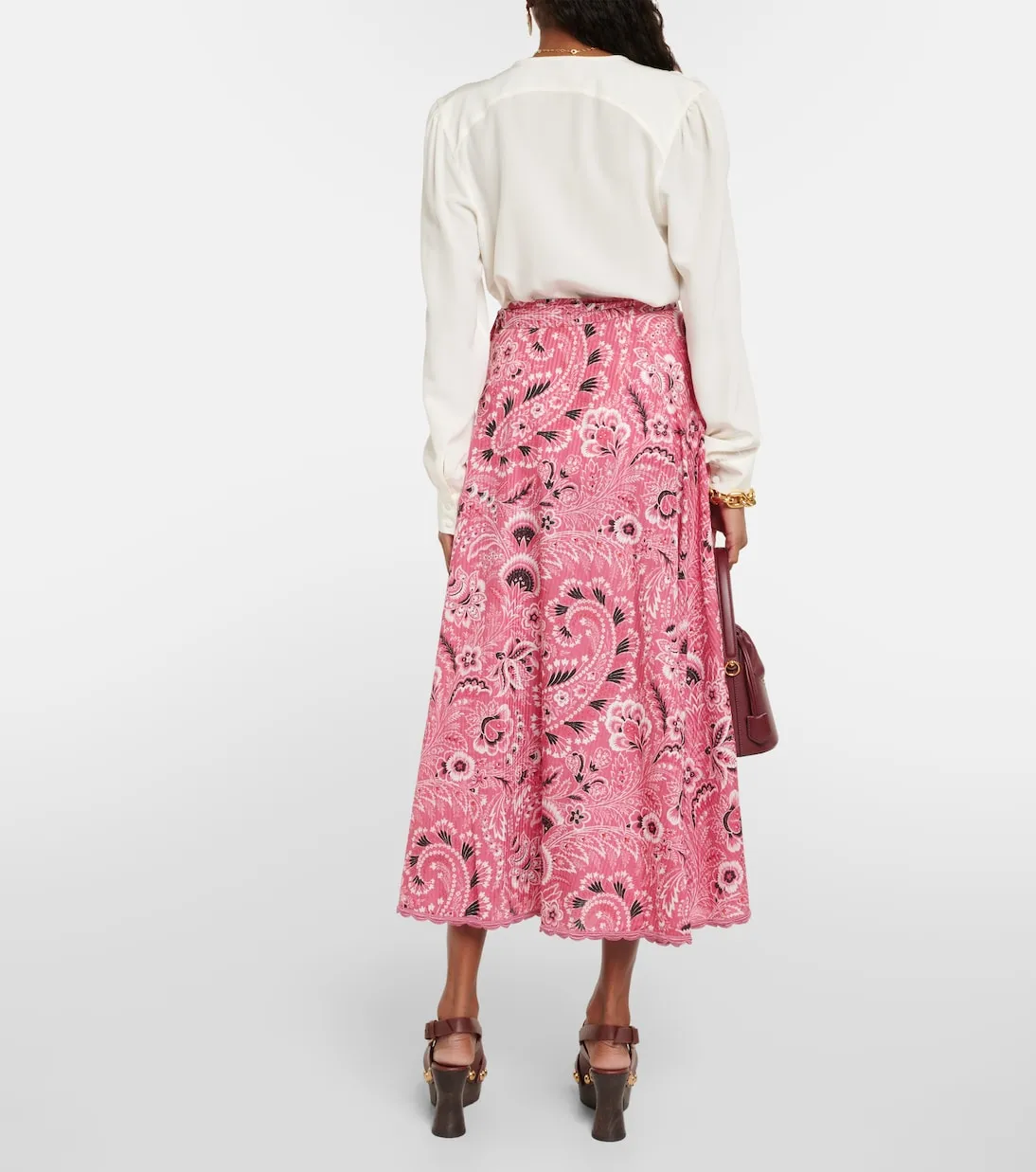 Cotton and silk maxi skirt with paisley pattern Etro, red