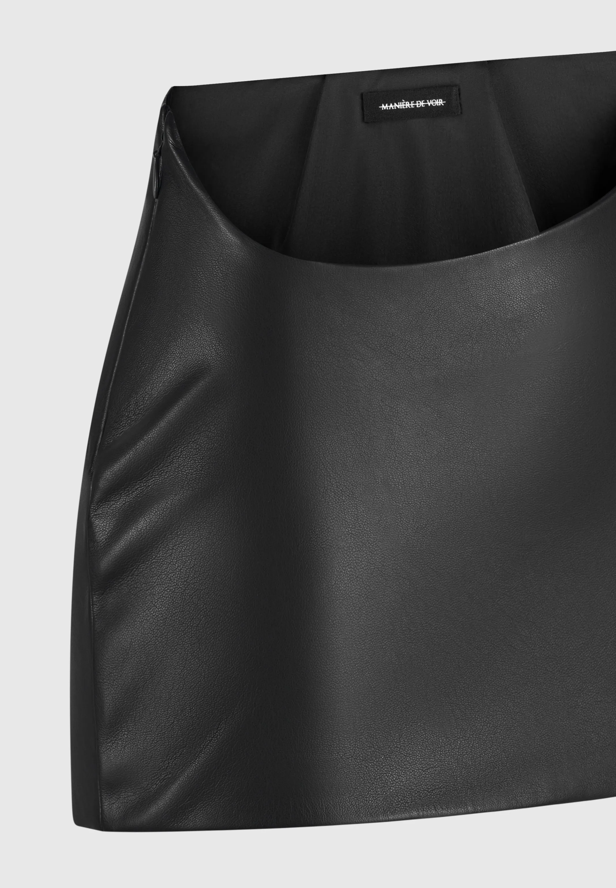 Curved Waist Leather Mini Skirt - Black