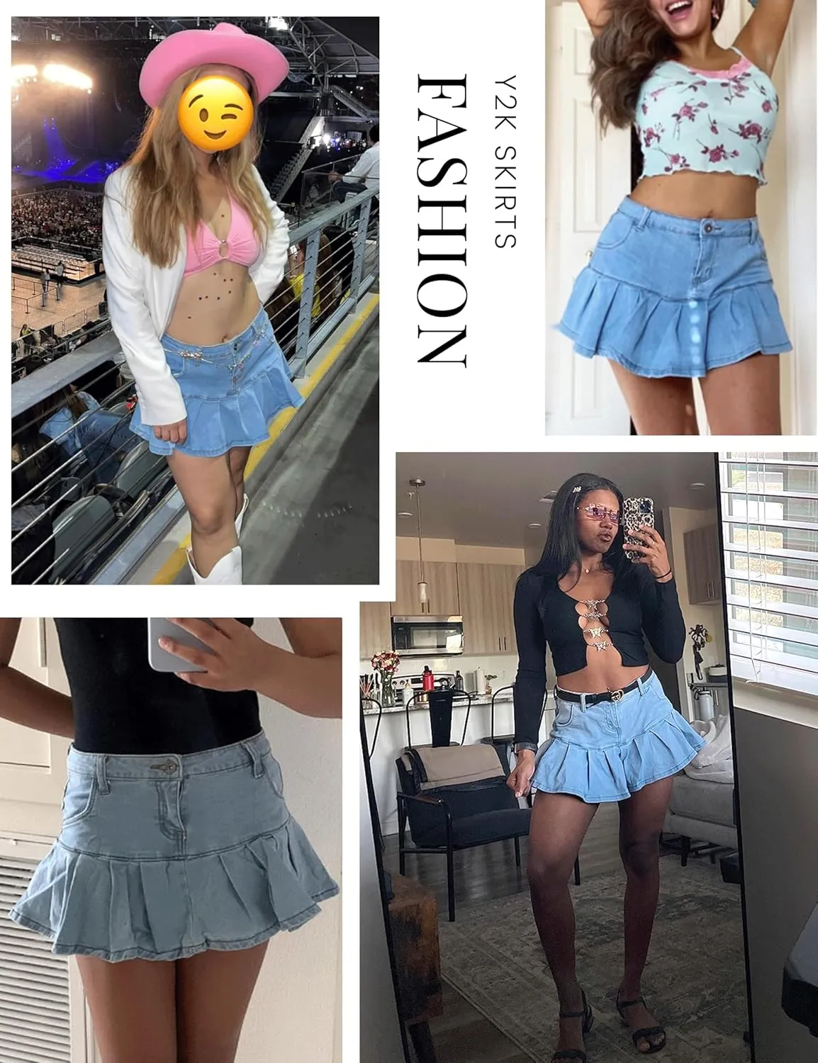 Dqbeng Women's A Line Denim Ruffle Skirt Y2K Pleated Mini Jean Skirts with Pockets
