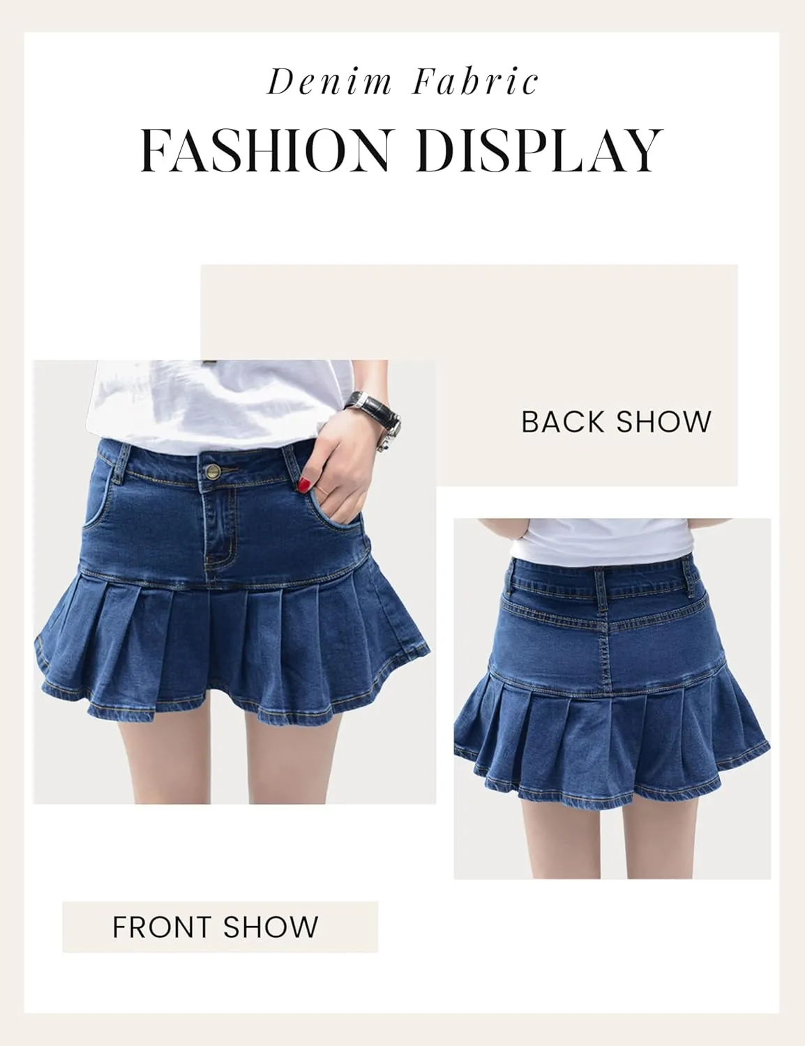 Dqbeng Women's A Line Denim Ruffle Skirt Y2K Pleated Mini Jean Skirts with Pockets