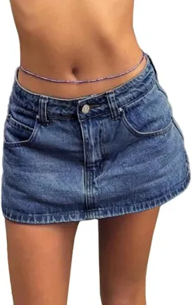 EMMIOL Jean Skirts for Women Sexy Mid Waist Sexy Mini Dress 2025 Trendy Y2k Clothes Denim Skirt