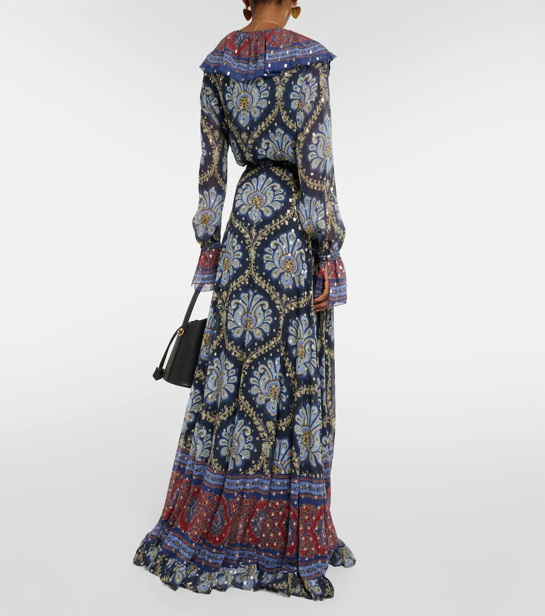 Etro paisley silk jacquard maxi skirt, blue