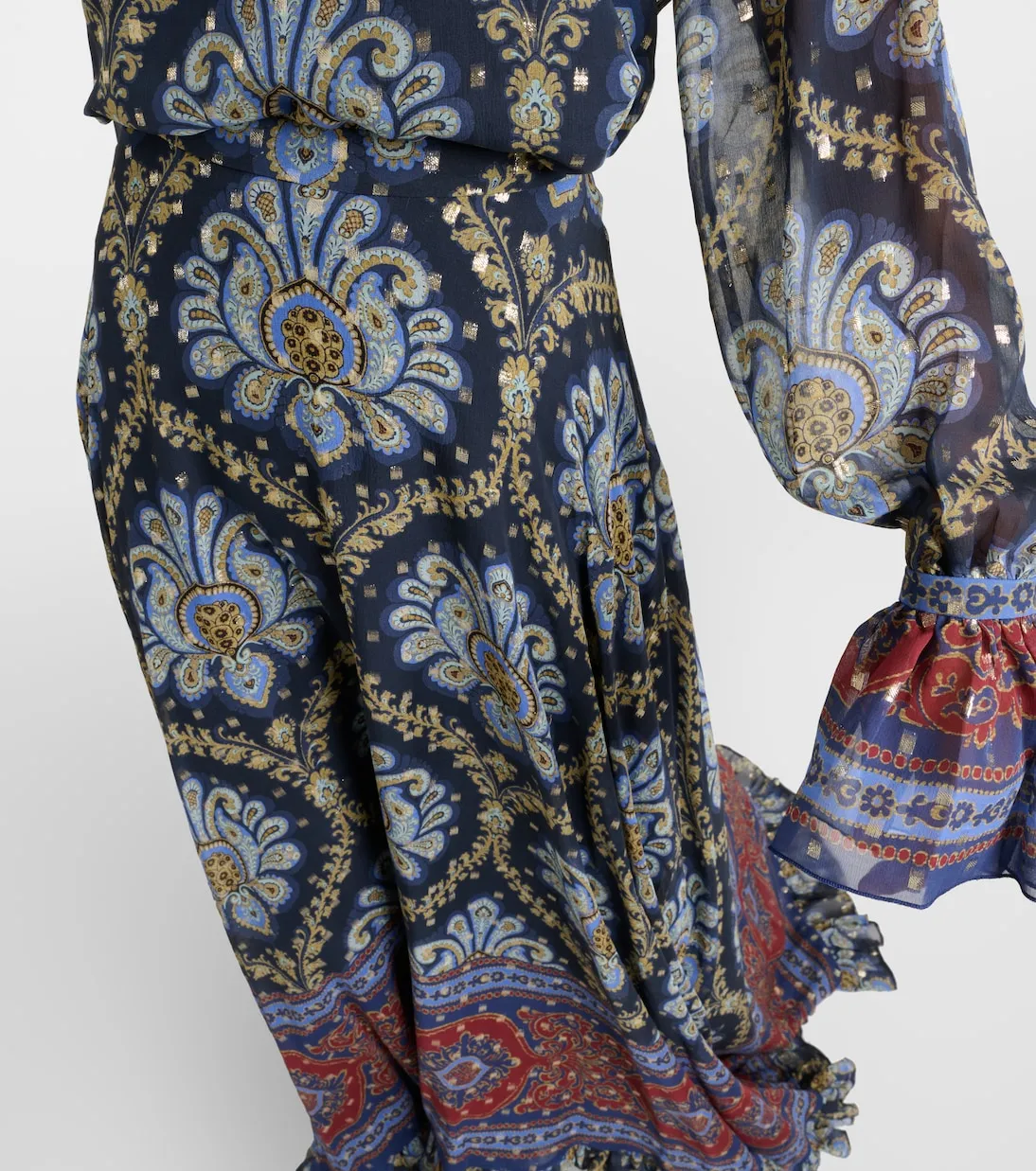 Etro paisley silk jacquard maxi skirt, blue