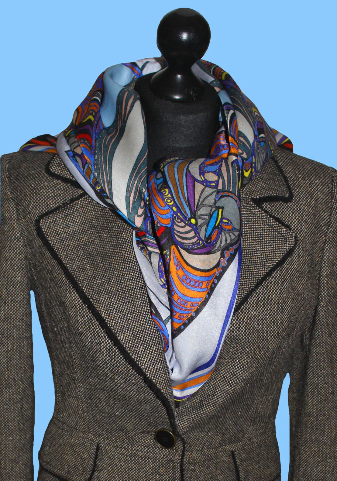 'Fishing Bird Spell' on Cotton/Silk Scarf