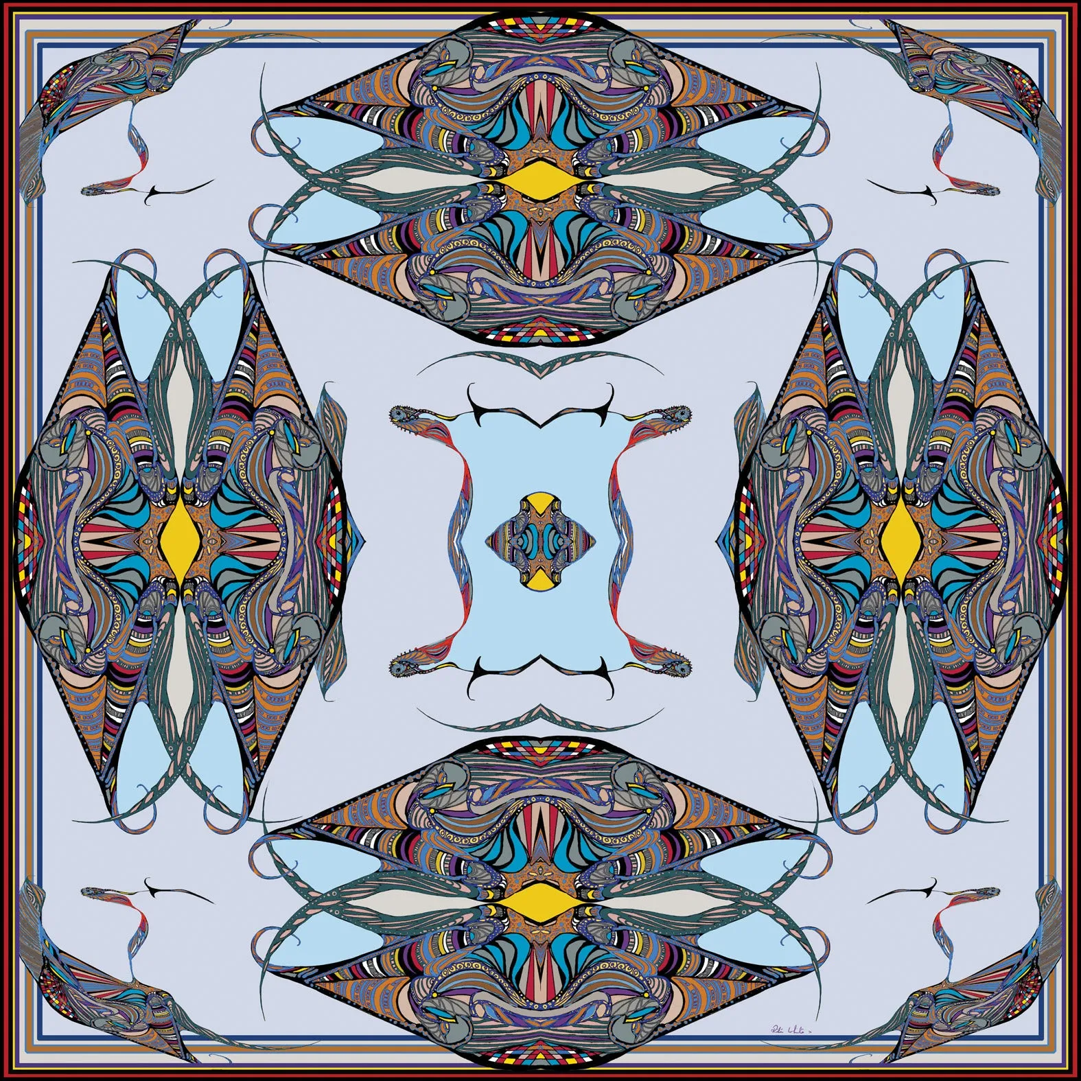 'Fishing Bird Spell' on Cotton/Silk Scarf