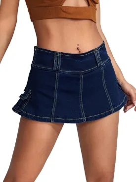 Floerns Women's Casual A Line Flare Jean Denim Mini Skirts with Pocket