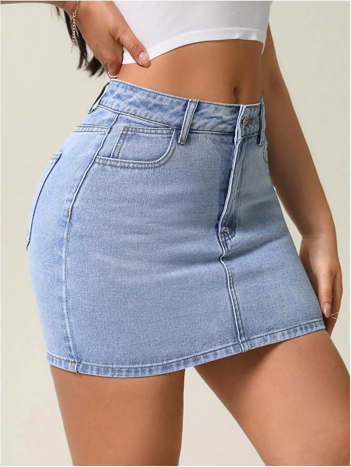 Floerns Women's Casual Mid Waist Denim Skirts Streetwear Bodycon Mini Skirt
