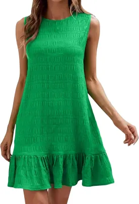 Flowy Summer Dresses for Women Sleeveless Crew Neck Boho Dresses Loose Ruched A Line Maternity Sun Dress Short Dress