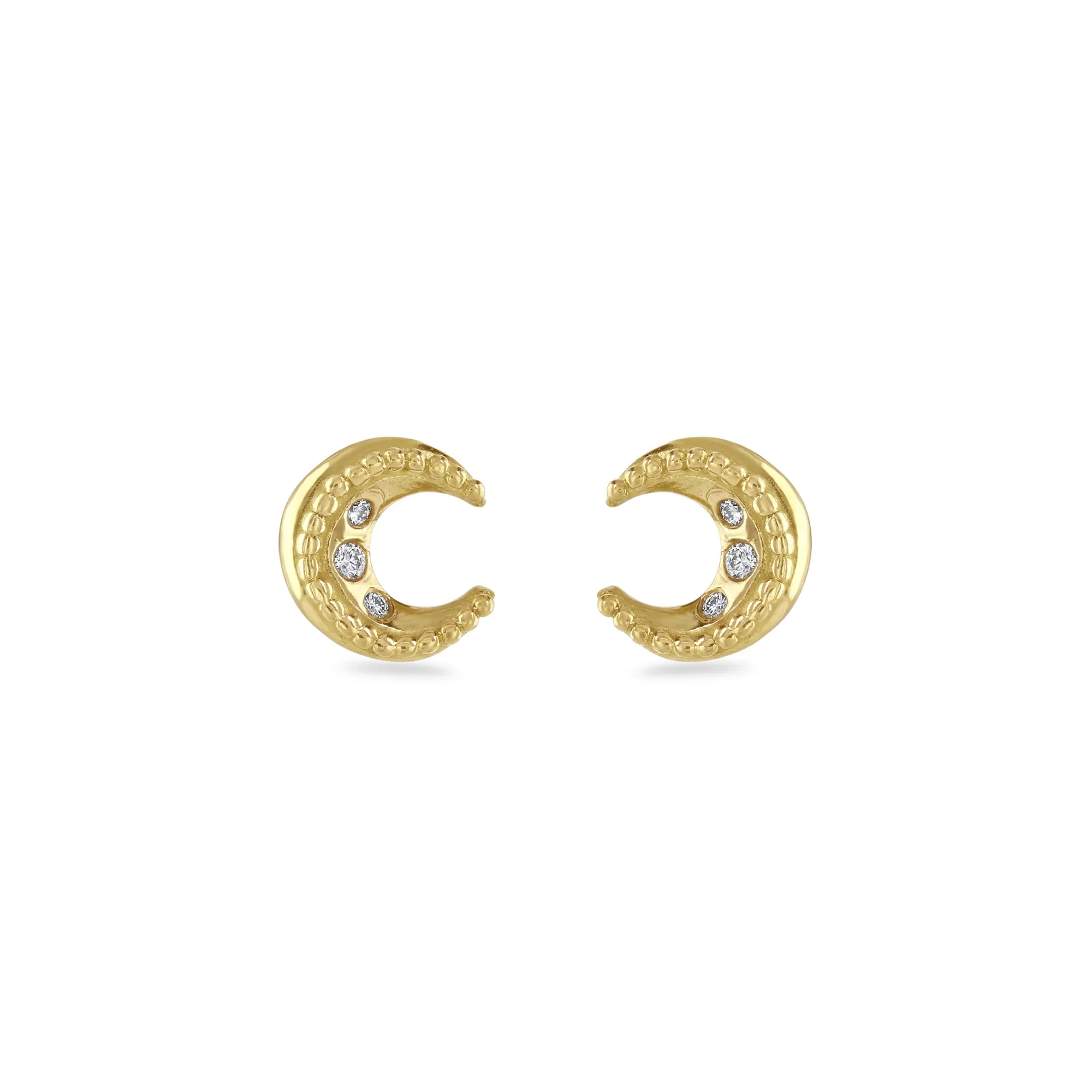 Gold & Diamond Mini Moon Stud Earrings