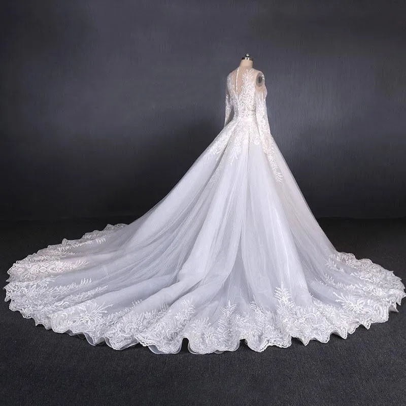 Gorgeous Long Sleeves Long Wedding Dresses, V Neck Long Bridal Dresses UQ2288