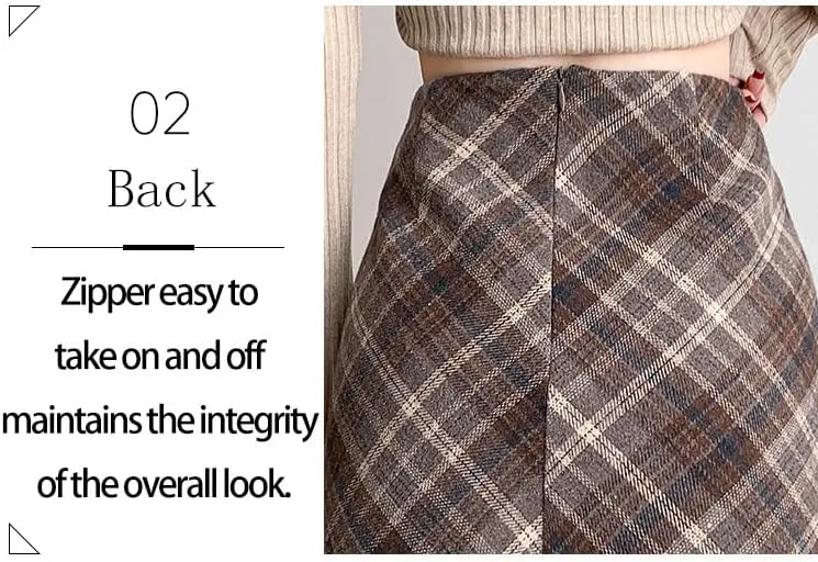 Islis Women's Wrap Wool Plaid Mini A Line Skirts Winter High Waisted Zipper Short Skirts