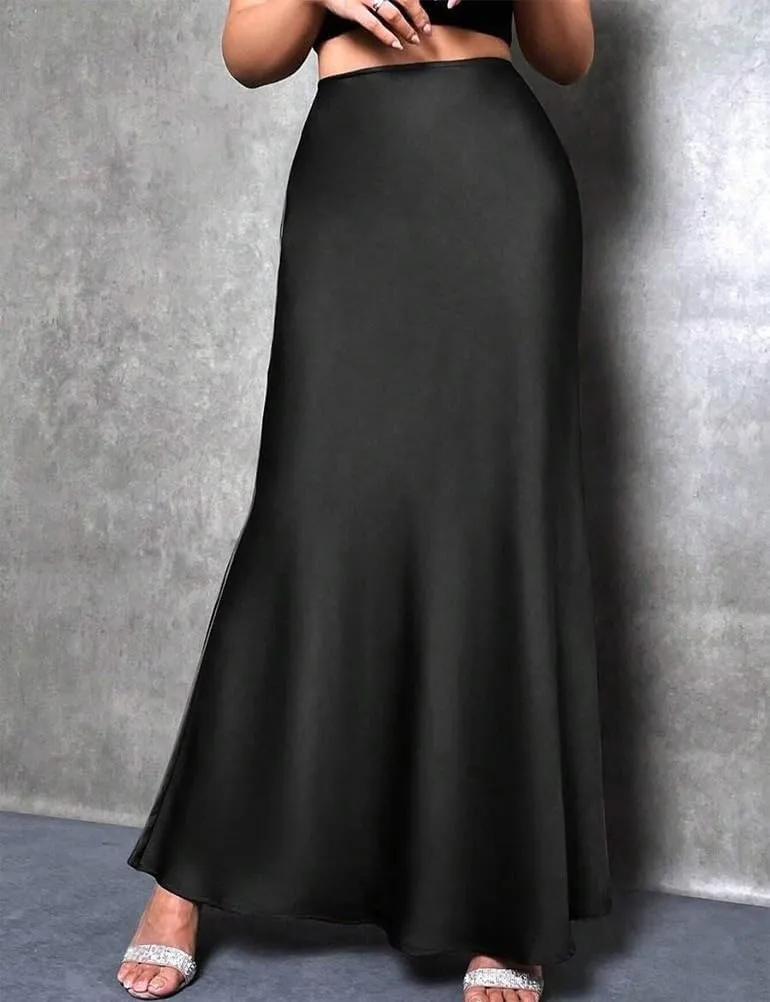 Long Satin Skirts for Women High Waisted A-Line Casual Elegant Flared Flowy Silk Maxi Skirt