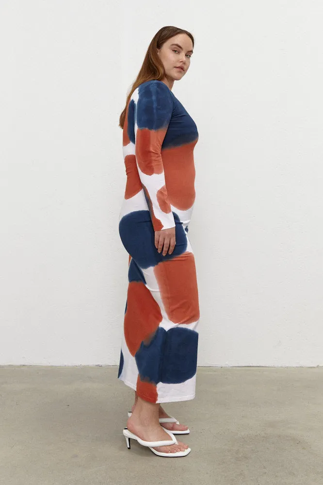 Melissa Long Dress with sleeves Navy/Brown