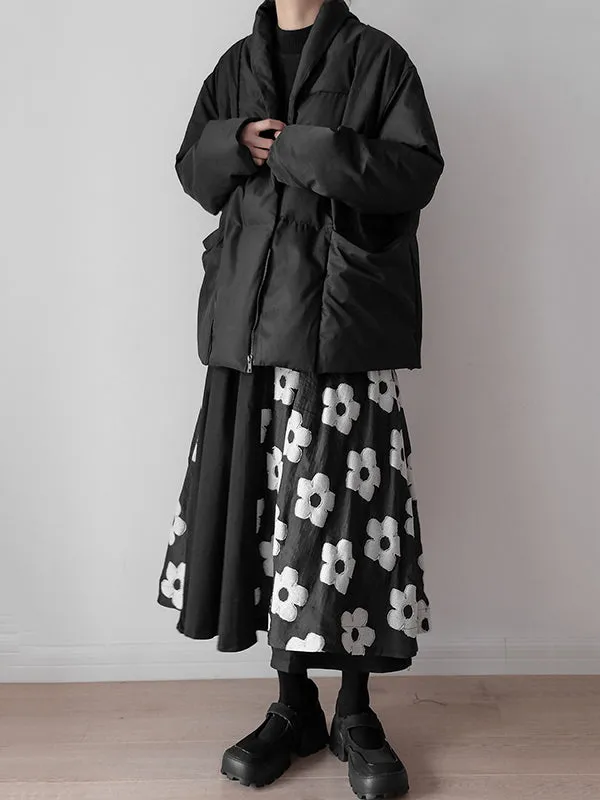 Original Cool A-Line Loose Split-Joint Jacquard Solid Color Skirts Bottoms
